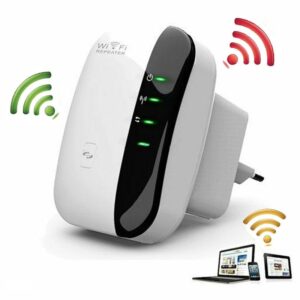 300Mbps WiFi Extender/Repeater – Dual Mode (AP/Repeater), 2.4GHz, WPA2 Security, 2dBi Antenna, EU/US/UK/AU Plug – White & Black